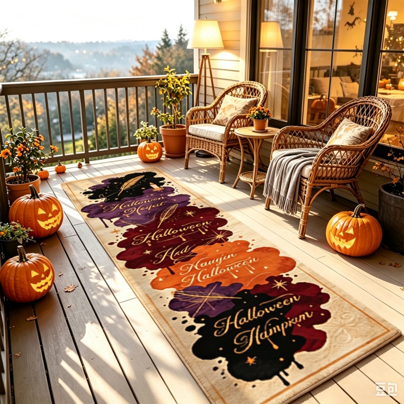 Commercial Printing Ink - Tapijt met Halloween-letterprint in inktvlekstijl, zacht,