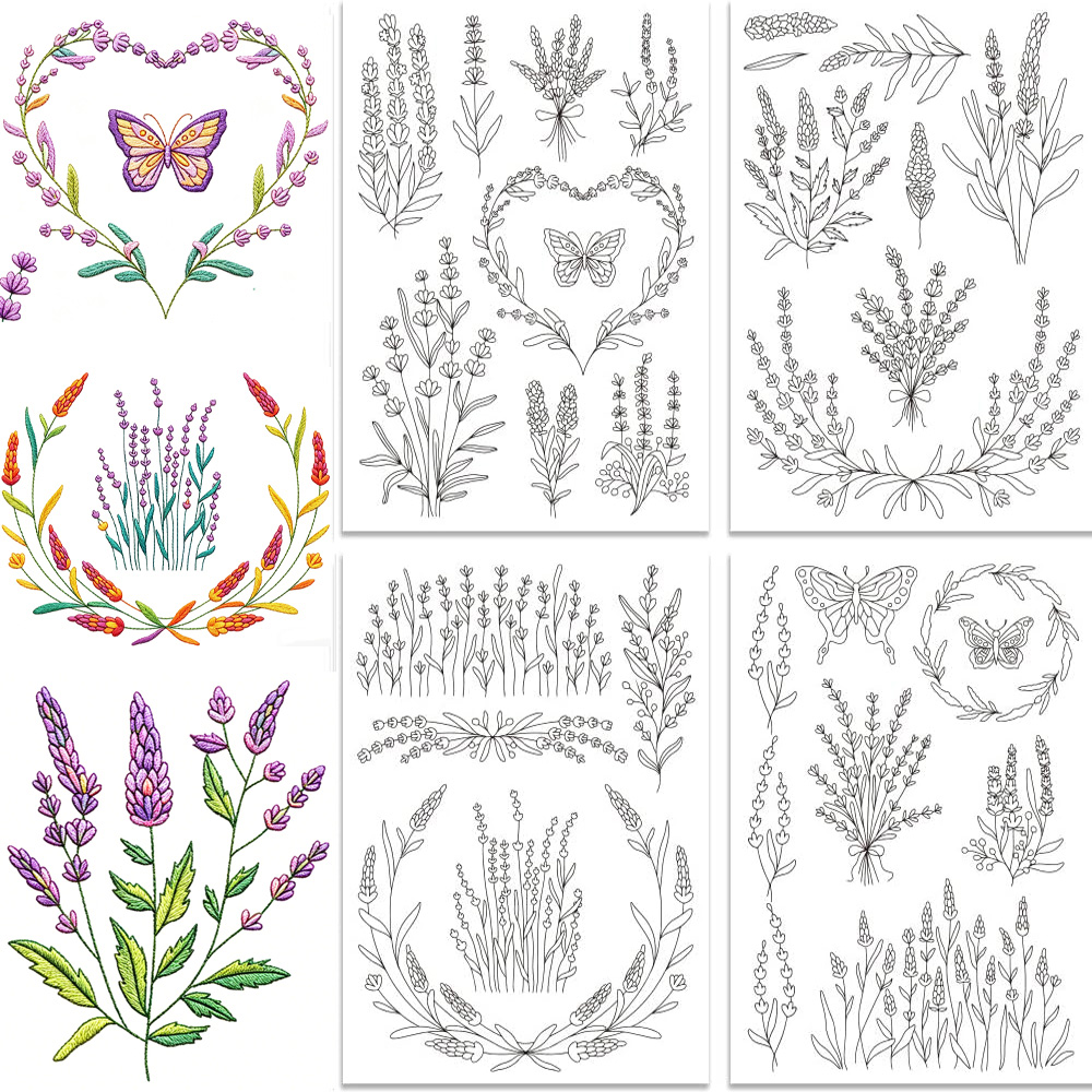 Embroidery Stabilizer Backing - Lavendelbloem Vlinder Wateroplosbare Stick-and-Stitch Borduurpatronen Zelfklevende